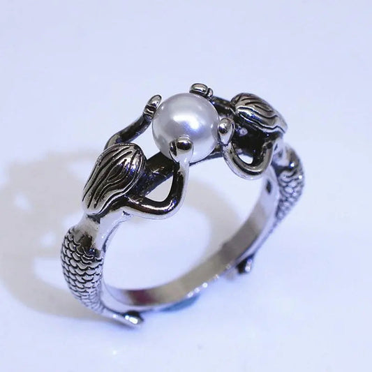 Mermaid Ring with Pearls in Silver