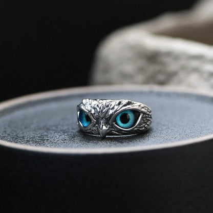 Lucky Owl Adjustable Ring Made of Silver and Opal