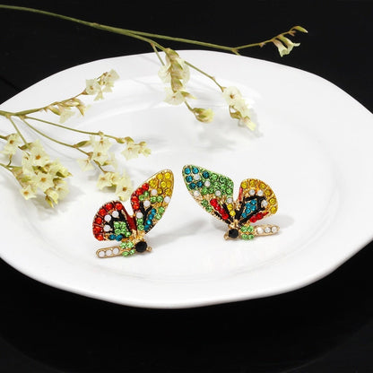 Butterfly Stud Earrings with Colorful Zirconia