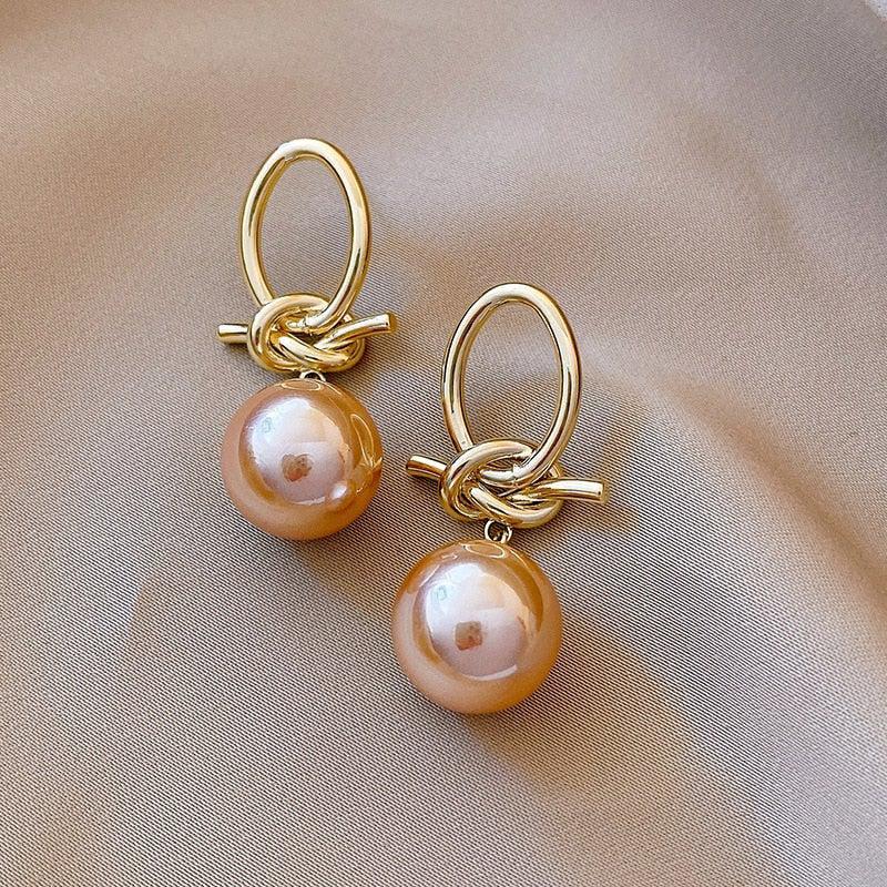Gold Pearl Loop Earrings