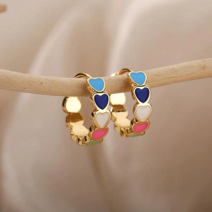 Minimalist Multicolored Hearts in Gold Earrings