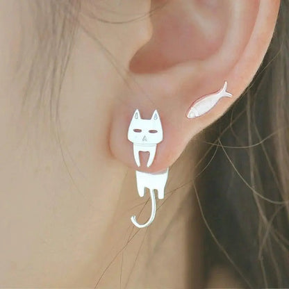 Silver Climbing Kitten Earring