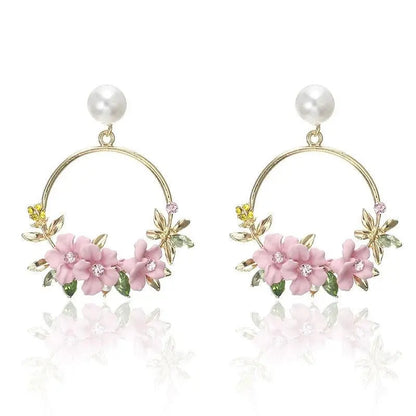 Gold Flower and Pearl Earrings