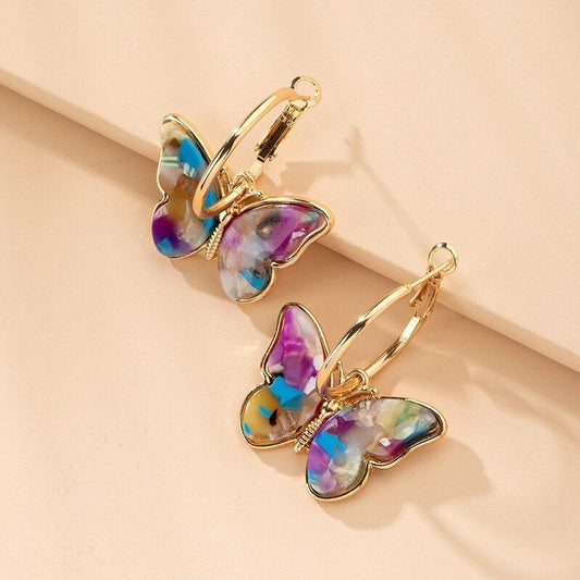 Earrings with hand-painted enamel butterflies