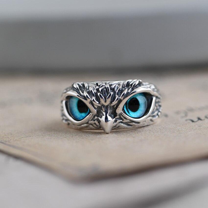 Owl of Good Luck adjustable ring made of silver and opal