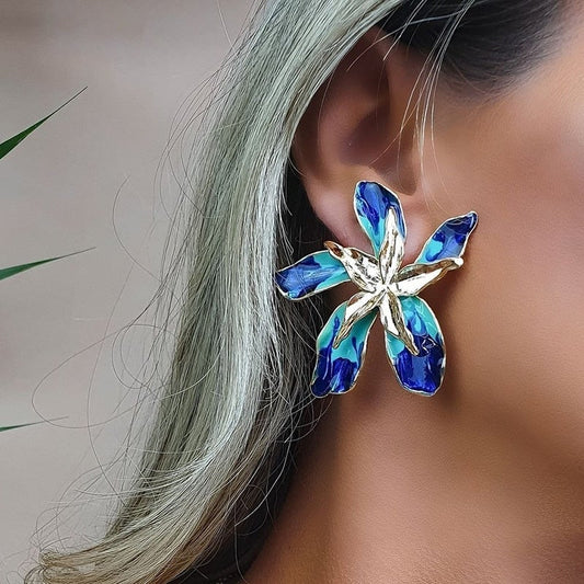 Earrings 'Happy Flower' with Blue Crystals
