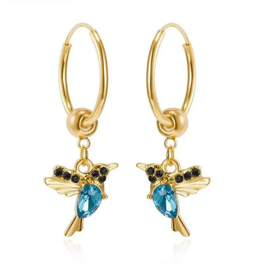 Hummingbird earrings with enamel and zirconia in gold
