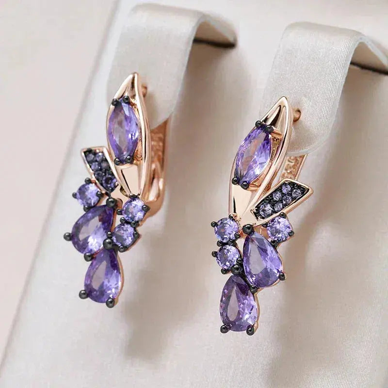 Elegant Purple Zirconia Earrings in Gold
