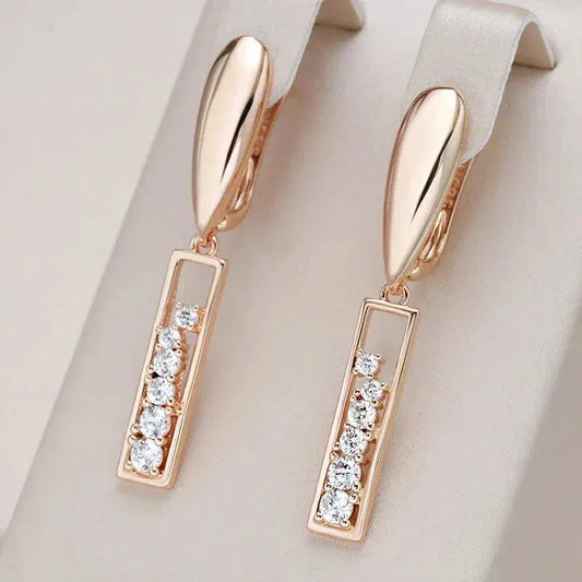 Elegant Rectangular Earrings with Inlaid Zirconia