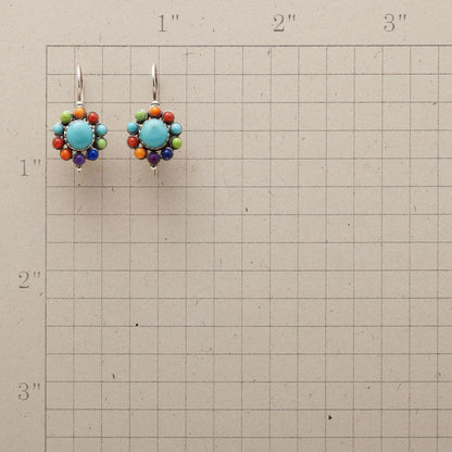 Earrings with multicolored stones in flower shape