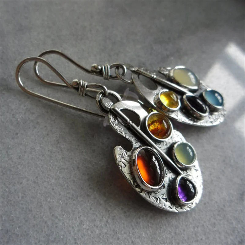 Earrings "Painter's Palette" with multicolored stones
