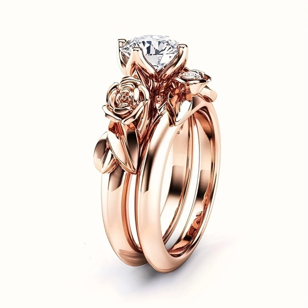 Exquisite rose gold ring with rose blossoms