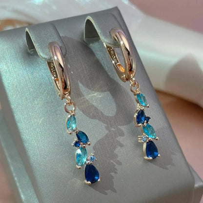 Elegant Earrings Made of Blue and Golden Crystal