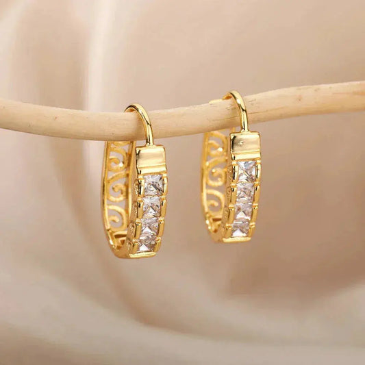 Minimalist Hollow Zirconia Earrings in Gold