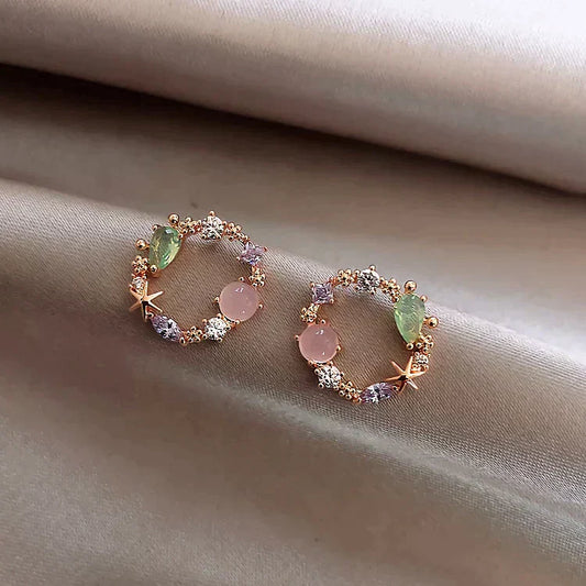 Rose Gold Crystal Flower Earrings