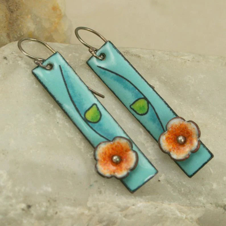 Floral Earrings with Enamel