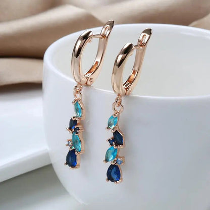 Elegant Earrings Made of Blue and Golden Crystal