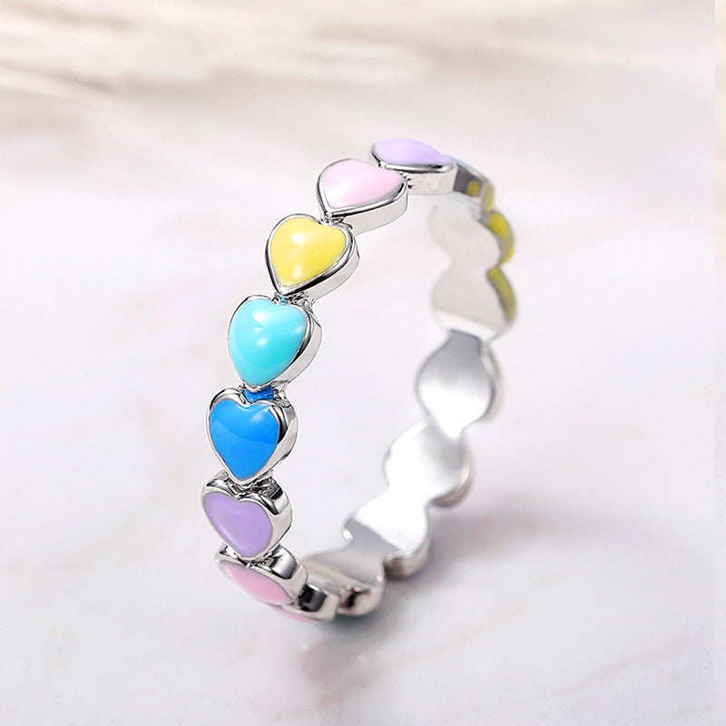 Rainbow Hearts Ring made of 925 Sterling Silver and Hand-Painted Enamel