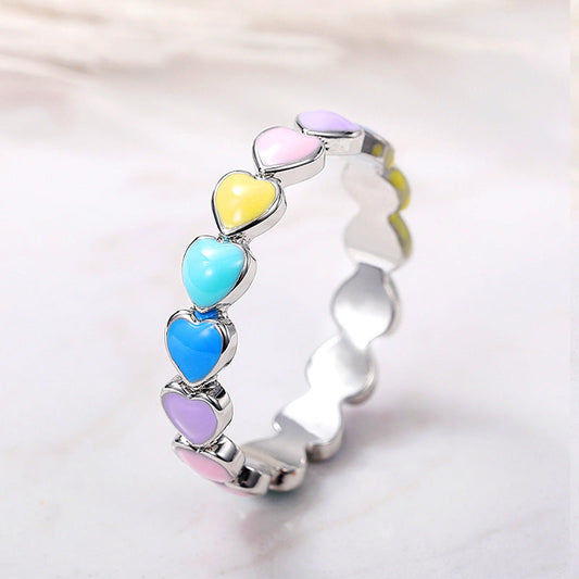 Rainbow Hearts Ring made of 925 Sterling Silver and Hand-Painted Enamel