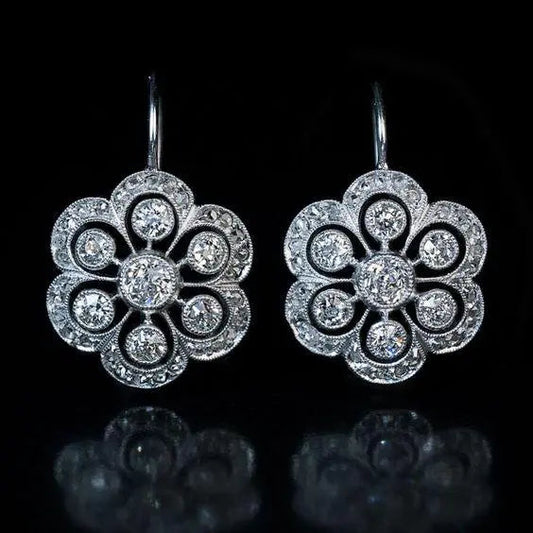 Vintage Mandala Crystal Earrings in Sterling Silver