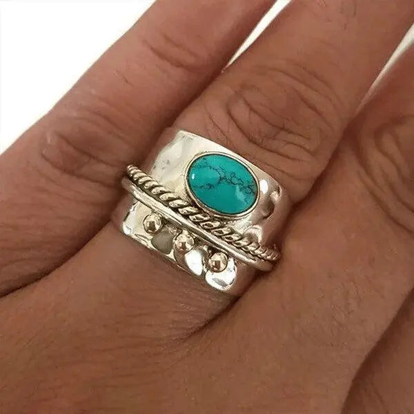 Turquoise wide band ring