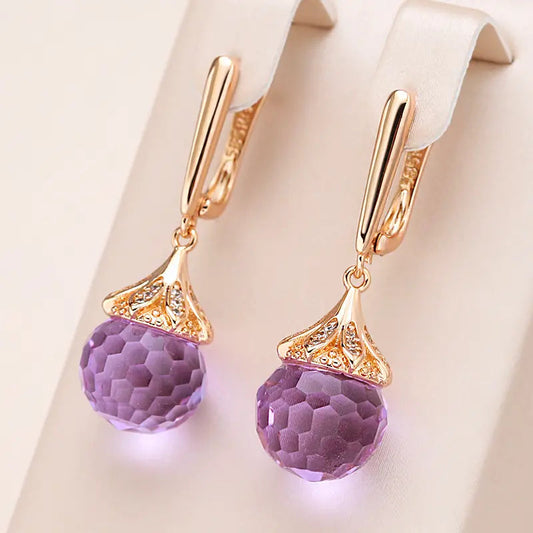 Elegant Round Earrings in Purple Crystal