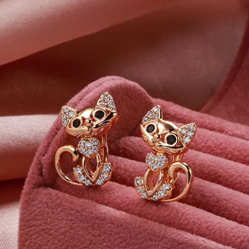 Kitten Earrings with Zirconia in Gold