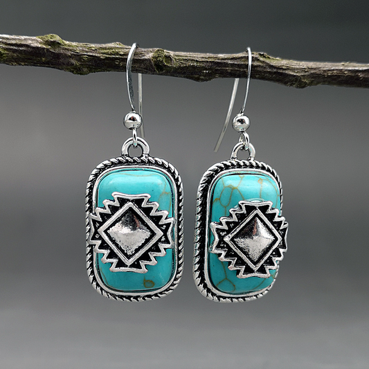 Ethnic silver earrings with turquoise stone