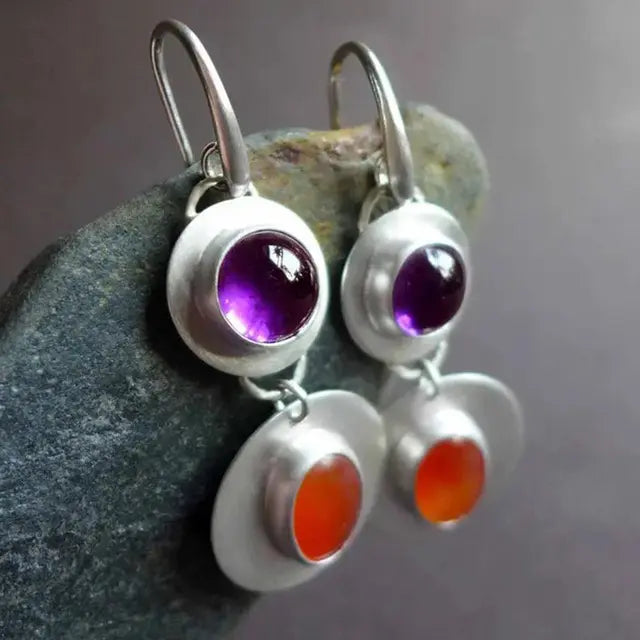 Red and purple crystal earrings made of sterling silver