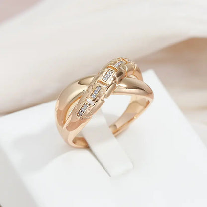 Elegant Crossed Ring Inlaid with Zircons