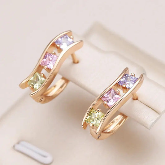 Multicolored gold earrings with zirconia