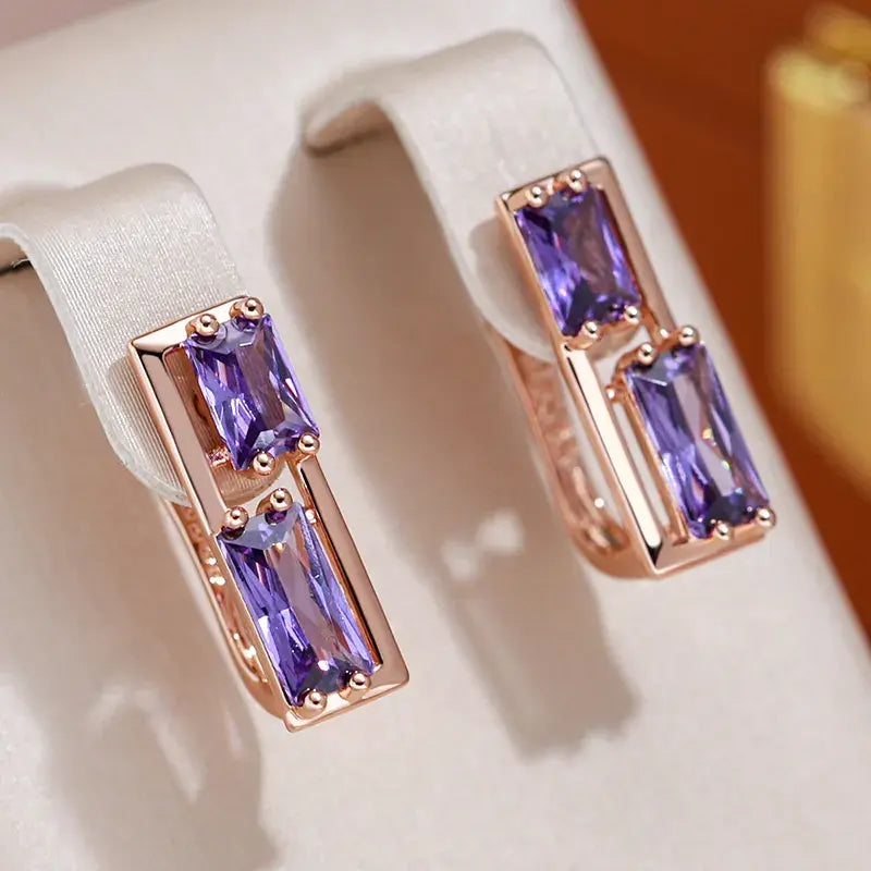Elegant lilac crystal earrings in gold