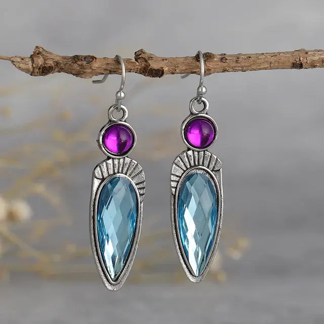 Vintage Blue and Purple Sterling Silver Earrings