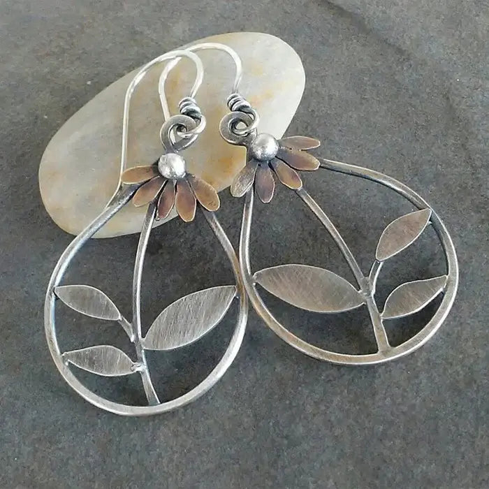 Vintage Floral Silver Earrings