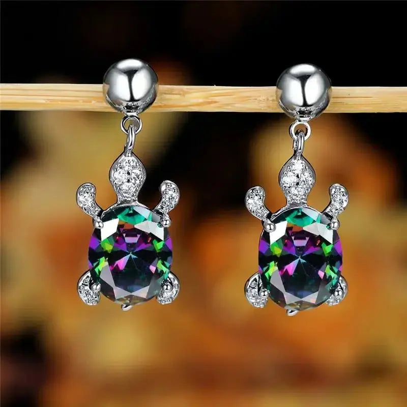 Elegant Turtle Earrings with Multicolored Zirconia