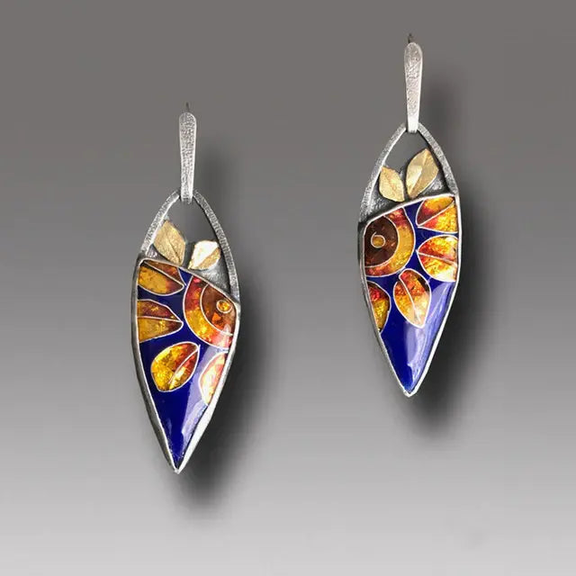 Vintage hand-painted stone earrings