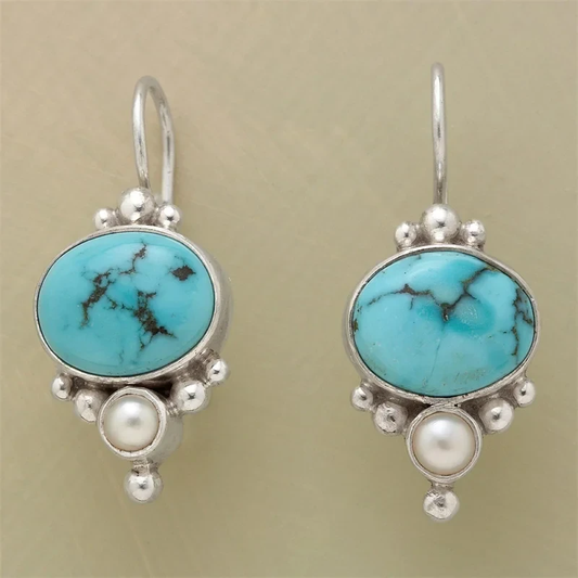 Vintage Earrings with Blue Stone and Pearls