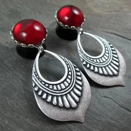 Red Hollow Mandala Earrings