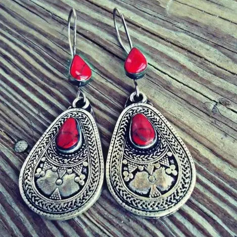 Red Vintage Style Mandala Earrings