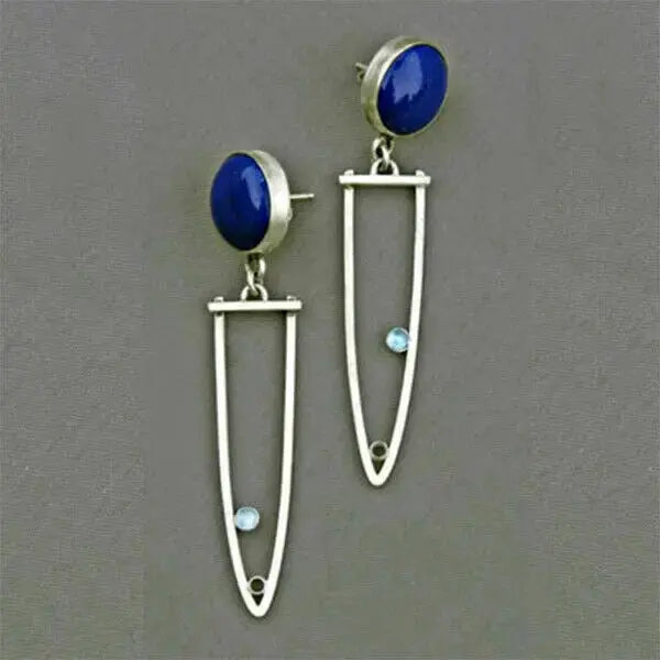 Vintage blue stone in silver earrings