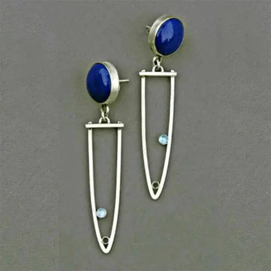 Vintage blue stone in silver earrings