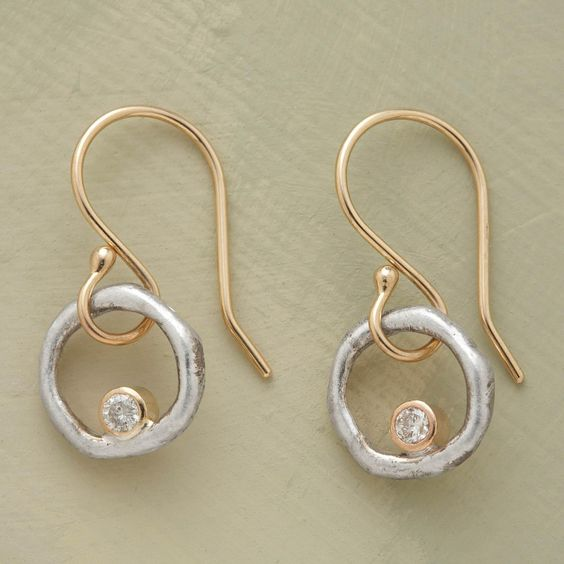 Vintage gold earrings with silver hoop and zirconia