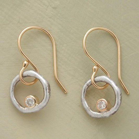 Vintage gold earrings with silver hoop and zirconia