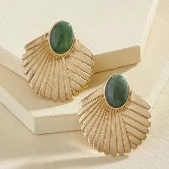Vintage earrings made of gold and green shells
