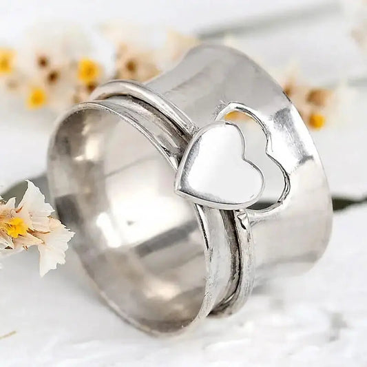Silver Hollow Vintage Heart Ring