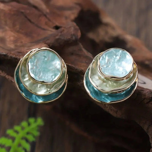 Vintage hand-painted multilayer round earrings