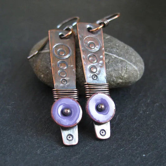 Vintage lilac earrings in bronze and silver