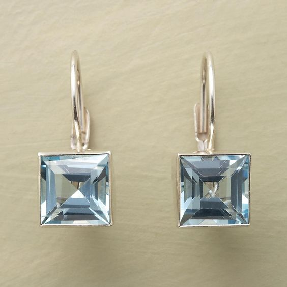 Vintage earrings with blue crystal square