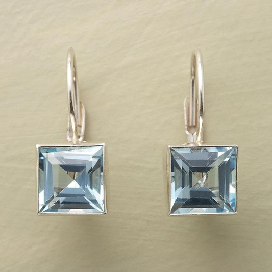 Vintage earrings with blue crystal square