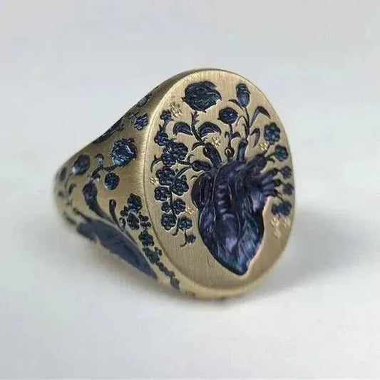 Vintage Blue Flower Gold Ring
